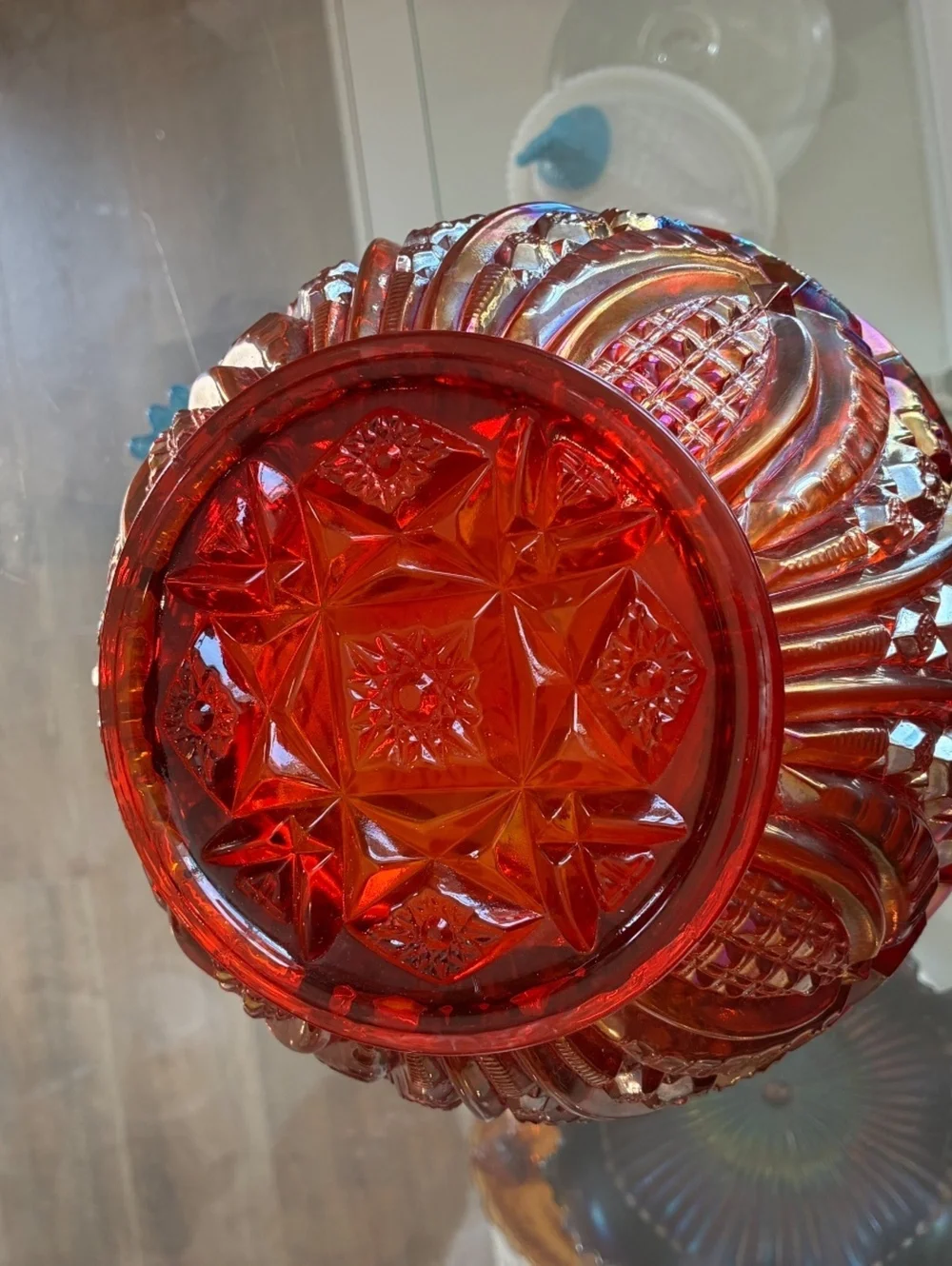 Indiana Glass Heirloom Sunset Amberina Carnival Bowl Cadmium Glow 8.5